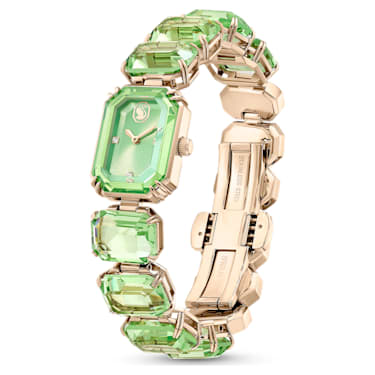Horloge, Armband met octagon-slijpvorm, Groen, Champagnegoudkleurige afwerking - Swarovski, 5630834