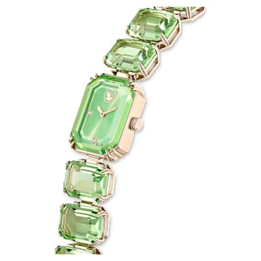 Zegarek, Bransoletka z kryształami w szlifie ośmiokątnym, Zielony, Powłoka w odcieniu szampańskiego złota - Swarovski, 5630834