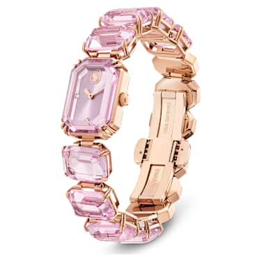 Saat, Sekizgen kesim bileklik, Pembe, Pembe altın rengi yüzey - Swarovski, 5630837