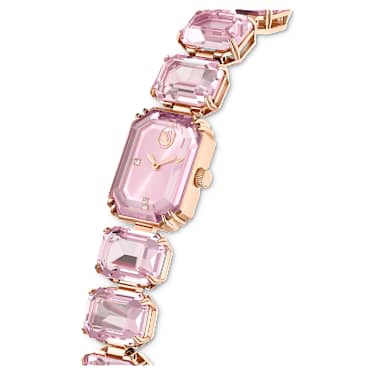 Saat, Sekizgen kesim bileklik, Pembe, Pembe altın rengi yüzey - Swarovski, 5630837