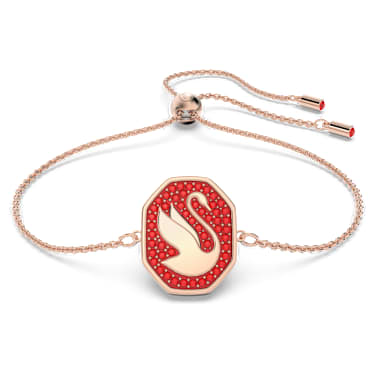 Swan 手链, 天鹅, 红色, 镀玫瑰金色调 - Swarovski, 5631674