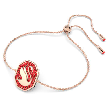 Swan 手链, 天鹅, 红色, 镀玫瑰金色调 - Swarovski, 5631674