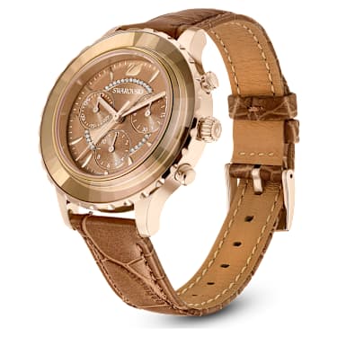 Octea Lux Chrono Uhr, Schweizer Produktion, Lederarmband, Braun, Vergoldetes Finish - Swarovski, 5632260
