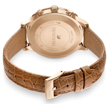 Octea Lux Chrono watch, Swiss Made, Leather strap, Brown, Gold-tone finish - Swarovski, 5632260