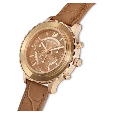Octea Lux Chrono Uhr, Schweizer Produktion, Lederarmband, Braun, Vergoldetes Finish - Swarovski, 5632260
