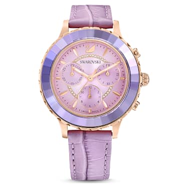 Orologio Octea Lux Chrono Fabbricato in Svizzera Cinturino in pelle Viola Finitura in tono oro rosa