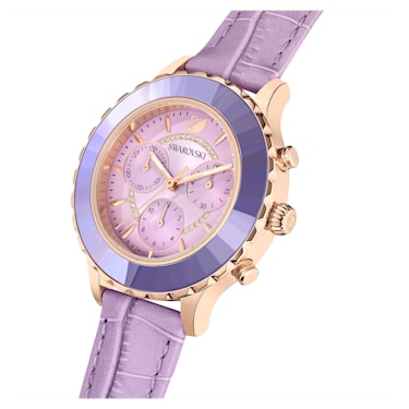 Octea Lux Chrono Uhr, Schweizer Produktion, Lederarmband, Violett, Roségoldfarbenes Finish - Swarovski, 5632263