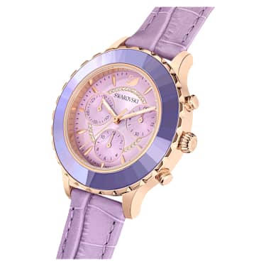 Reloj Octea Lux Chrono, Fabricado en Suiza, Correa de piel, Morado, Acabado tono oro rosa - Swarovski, 5632263