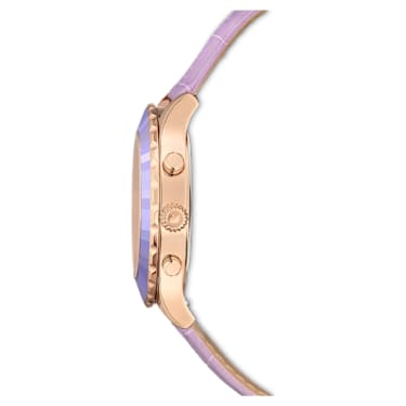 Montre Octea Lux Chrono, Fabriqué en Suisse, Bracelet en cuir, Violette, Finition or rose - Swarovski, 5632263