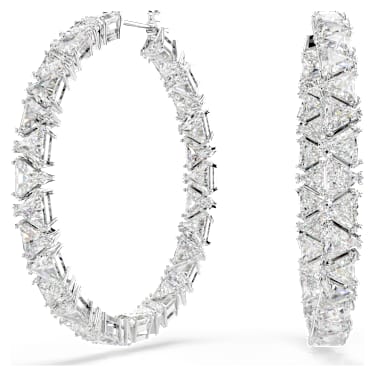Matrix hoop earrings, Triangle cut, White, Rhodium plated - Swarovski, 5632466