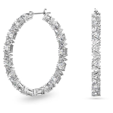 Matrix フープピアス, トライアングルカット, ホワイト, ロジウム・プレーティング | Swarovski