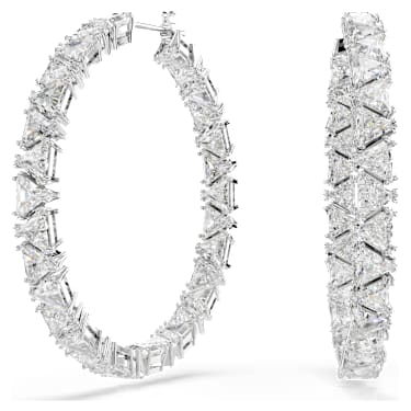 Obročasti uhani Ortyx, Trikotni rez, Beli, Prevleka iz rodija - Swarovski, 5632466