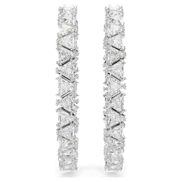 Matrix hoop earrings, Triangle cut, White, Rhodium plated - Swarovski, 5632466