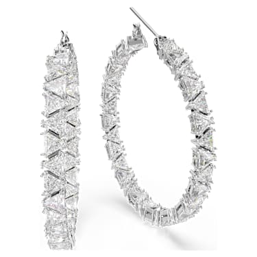 Ortyx hoop earrings, Triangle cut, White, Rhodium plated - Swarovski, 5632466