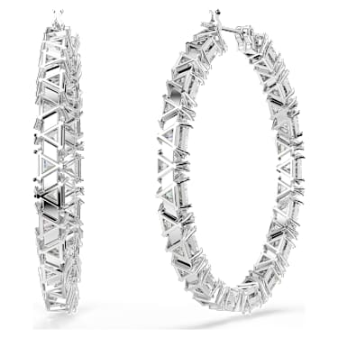 Matrix hoop earrings, Triangle cut, White, Rhodium plated - Swarovski, 5632466