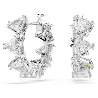 Ortyx hoop earrings, Triangle cut, Small, White, Rhodium plated - Swarovski, 5632467