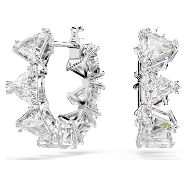 Matrix hoop earrings, White, Rhodium plated - Swarovski, 5632467