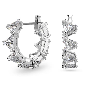 Cercei rotunzi Matrix, Tăietură triunghiulară, Mici, Albi, Placat cu rodiu - Swarovski, 5632467