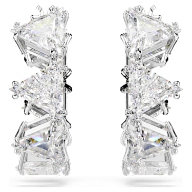 Matrix hoop earrings, White, Rhodium plated - Swarovski, 5632467