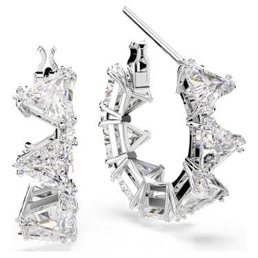 Ortyx hoop earrings, Triangle cut, Small, White, Rhodium plated - Swarovski, 5632467