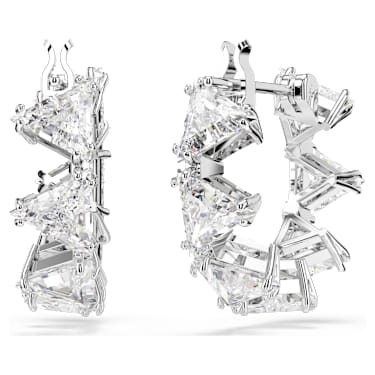 Ortyx hoop earrings, Triangle cut, Small, White, Rhodium plated - Swarovski, 5632467