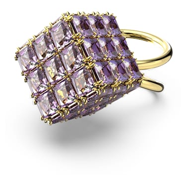 Curiosa cocktail ring, Square cut, Purple, Gold-tone plated - Swarovski, 5633643