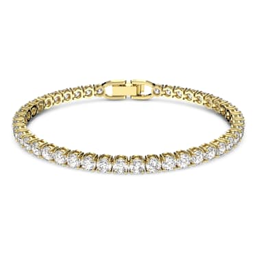 Matrix Tennis bracelet, Round cut, White, Gold-tone plated - Swarovski, 5633859