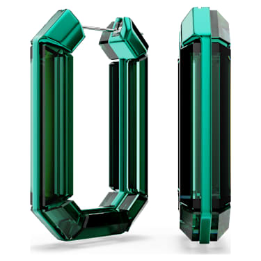 Obročasti uhani Lucent, Statement, Osemkotna oblika, Zeleni - Swarovski, 5633953