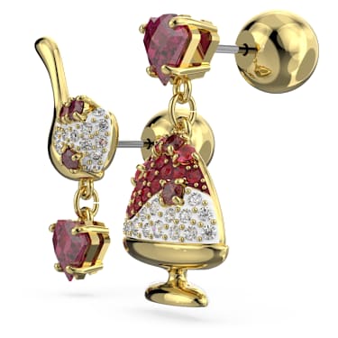 Cariti drop earrings, Asymmetrical design, Red bean ice, Red, Gold-tone plated - Swarovski, 5634707