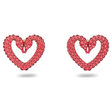 Clous d'oreilles Sublima, Cœur, Petites, Rouges, Placage de ton or - Swarovski, 5634812