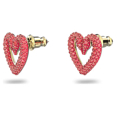 Clous d'oreilles Sublima, Cœur, Petites, Rouges, Placage de ton or - Swarovski, 5634812