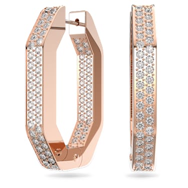 Pendientes de aro Dextera, Forma octagonal, Medianos, Blancos, Baño tono oro rosa - Swarovski, 5634991