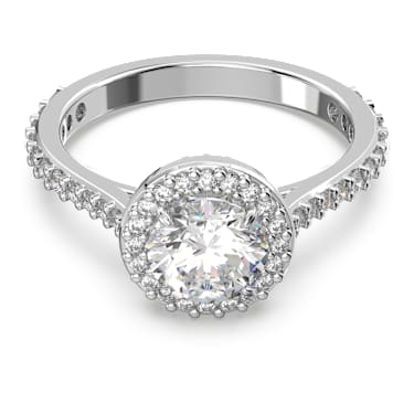 Una 个性戒指, 圆形切割, 密镶, 白色, 镀铑 - Swarovski, 5636267