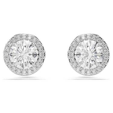 Constella stud earrings, Round cut, Pavé, White, Rhodium plated