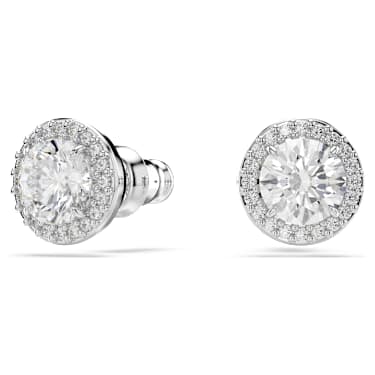 Constella stud earrings, Round cut, Pavé, White, Rhodium plated