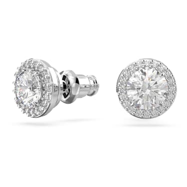 Una Angelic stud earrings, Round cut, Pavé, White, Rhodium plated - Swarovski, 5636269