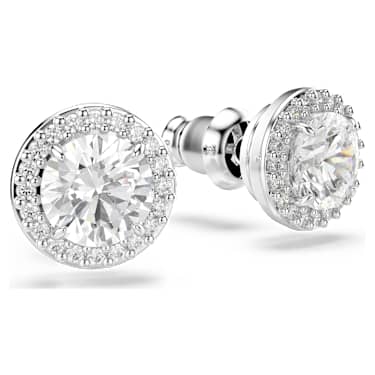Constella stud earrings, Round cut, Pavé, White, Rhodium plated