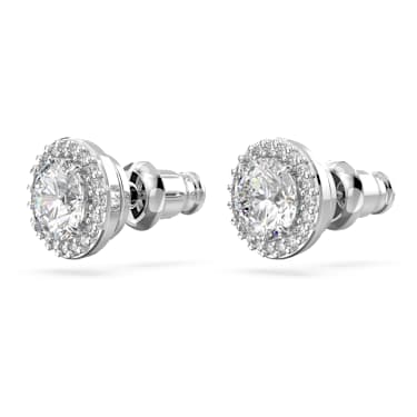 Una Angelic stud earrings, Round cut, Pavé, White, Rhodium plated - Swarovski, 5636269