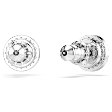 Constella stud earrings, Round cut, Pavé, White, Rhodium plated - Swarovski, 5636269