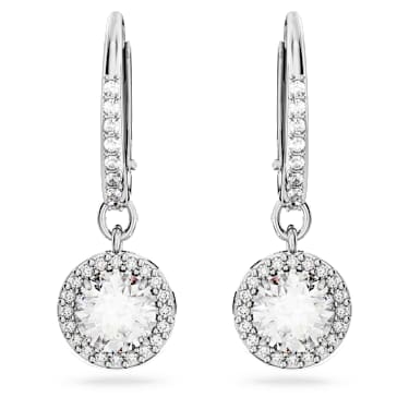 Una Angelic 드롭 이어링, 라운드 컷, 파베, 화이트, 로듐 플래팅 - Swarovski, 5636270