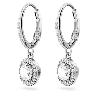 Una Angelic drop earrings, Round cut, Pavé, White, Rhodium plated