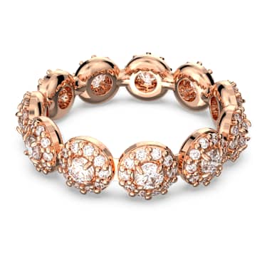 Una ring, Round cut, Pavé, White, Rose gold-tone plated | Swarovski