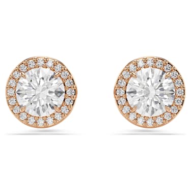 Constella 耳钉, 圆形切割, 密镶, 白色, 镀玫瑰金色调 - Swarovski, 5636275