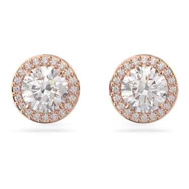 Constella stud earrings, Round cut, Pavé, White, Rose gold-tone
