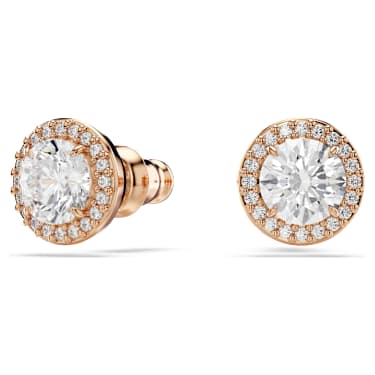 Constella 耳钉, 圆形切割, 密镶, 白色, 镀玫瑰金色调 - Swarovski, 5636275