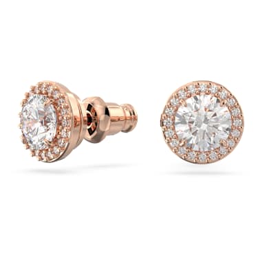 Imber stud earrings, Round cut, White, Gold-tone plated | Swarovski