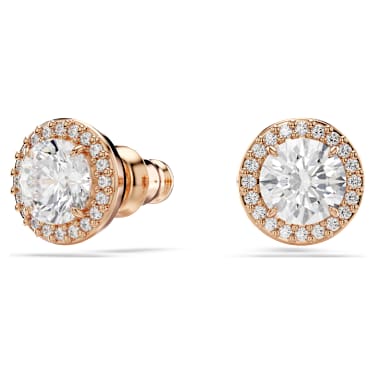 Una Angelic stud earrings, Round cut, Pavé, White, 18K rose gold