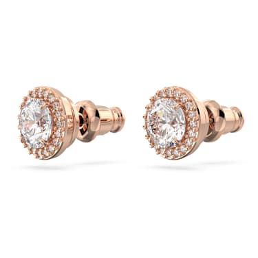 Clous d'oreilles Una Angelic, Taille ronde, Pavé, Blanches, Placage de ton or rosé - Swarovski, 5636275