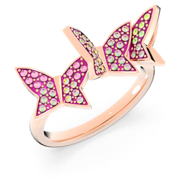 Lilia ring, Set (3), Butterfly, Pink, Rose gold-tone plated - Swarovski, 5636414