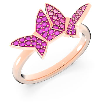 Lilia ring, Set (3), Butterfly, Pink, Rose gold-tone plated